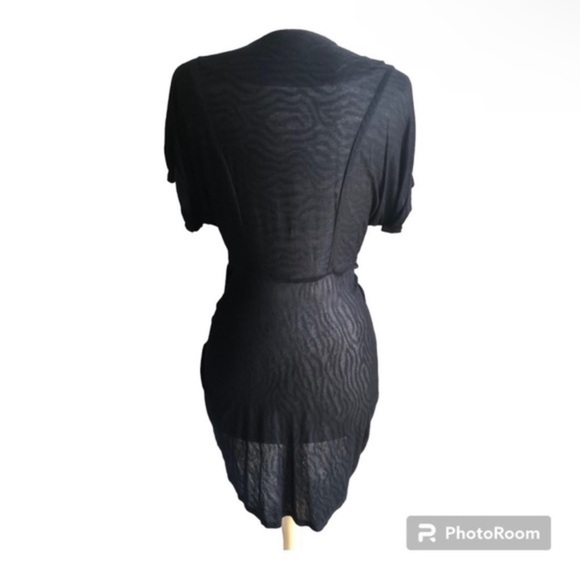 Free People: Military-Style Open Drapey Short Sleeve Cardigan, Black—Size Medium - Picture 2 of 5